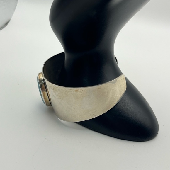 Danecraft sterling silver wide cuff bracelet blue cabochon stone vintage - Picture 7 of 16